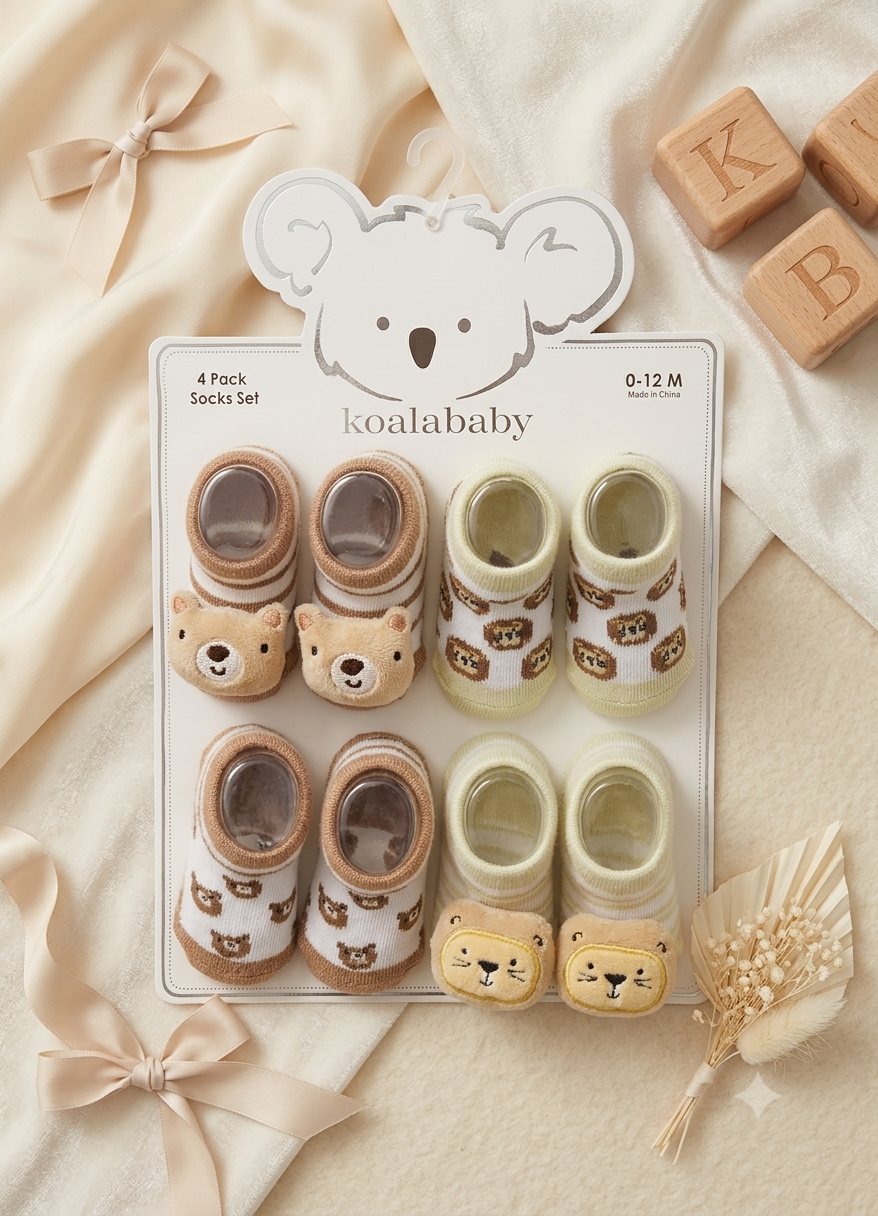 Set de Calcetines Antiderrapantes Koalababy - Edición Animalitos (4 Pares)