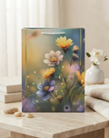 Bolsa de Regalo Decorativa con Diseño Floral y Detalles Dorados