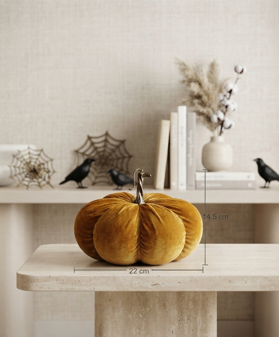 Calabaza Decorativa de Gamusa Color Mostaza - Diseño Artesanal Exclusivo