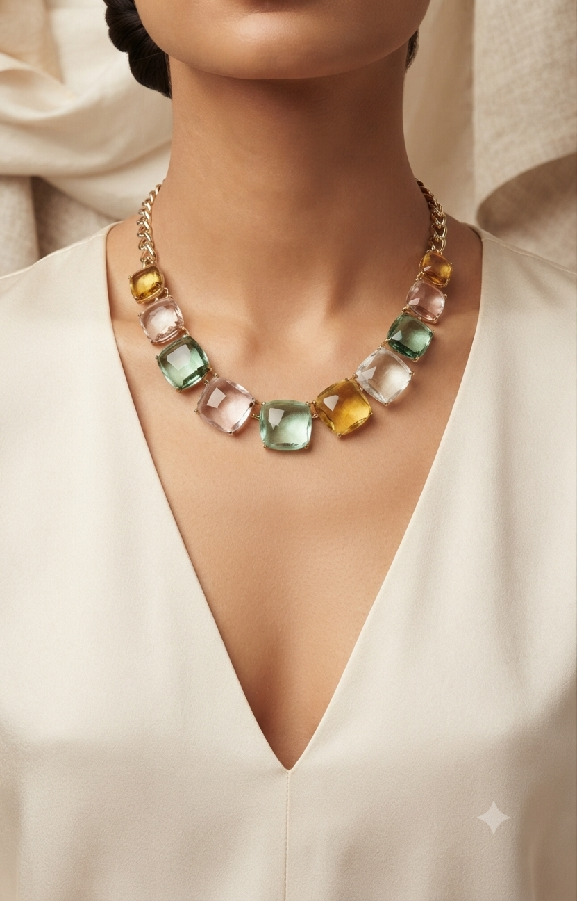 Collar de Eslabones con Cristales Multicolor