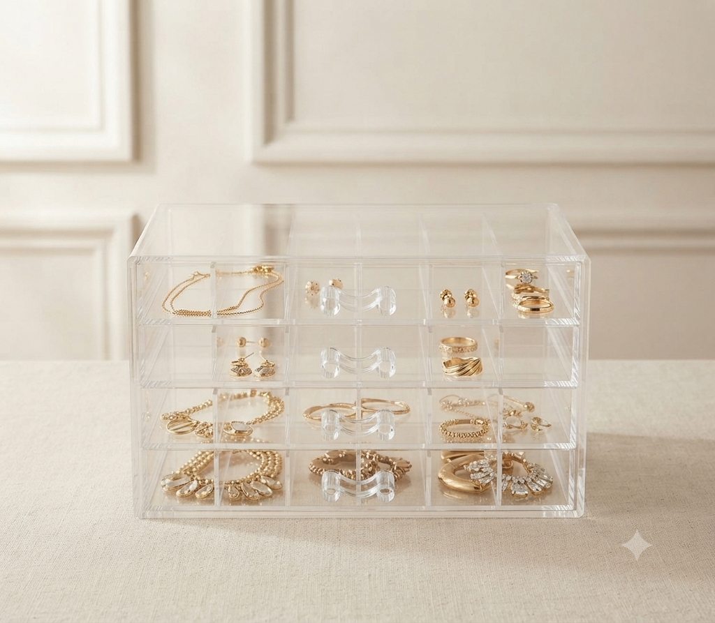 Organizador Acrílico de Lujo para Joyería - 5 Cajones con Compartimentos