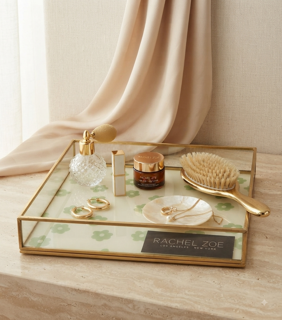 Bandeja Decorativa Elegante - Organizador con Detalle Floral y Borde Dorado