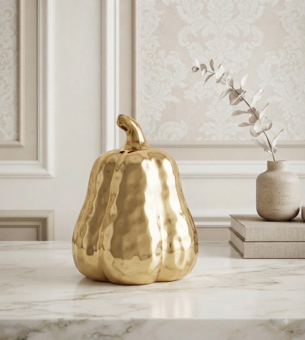 Figura Decorativa de Calabaza Dorada Elegante para Hogar