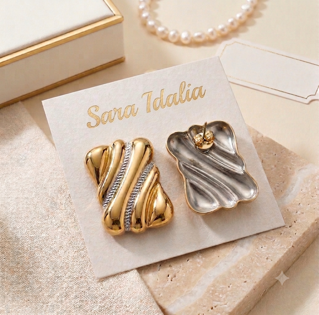 Aretes Chunky Ondulados con Relieve Bicolor