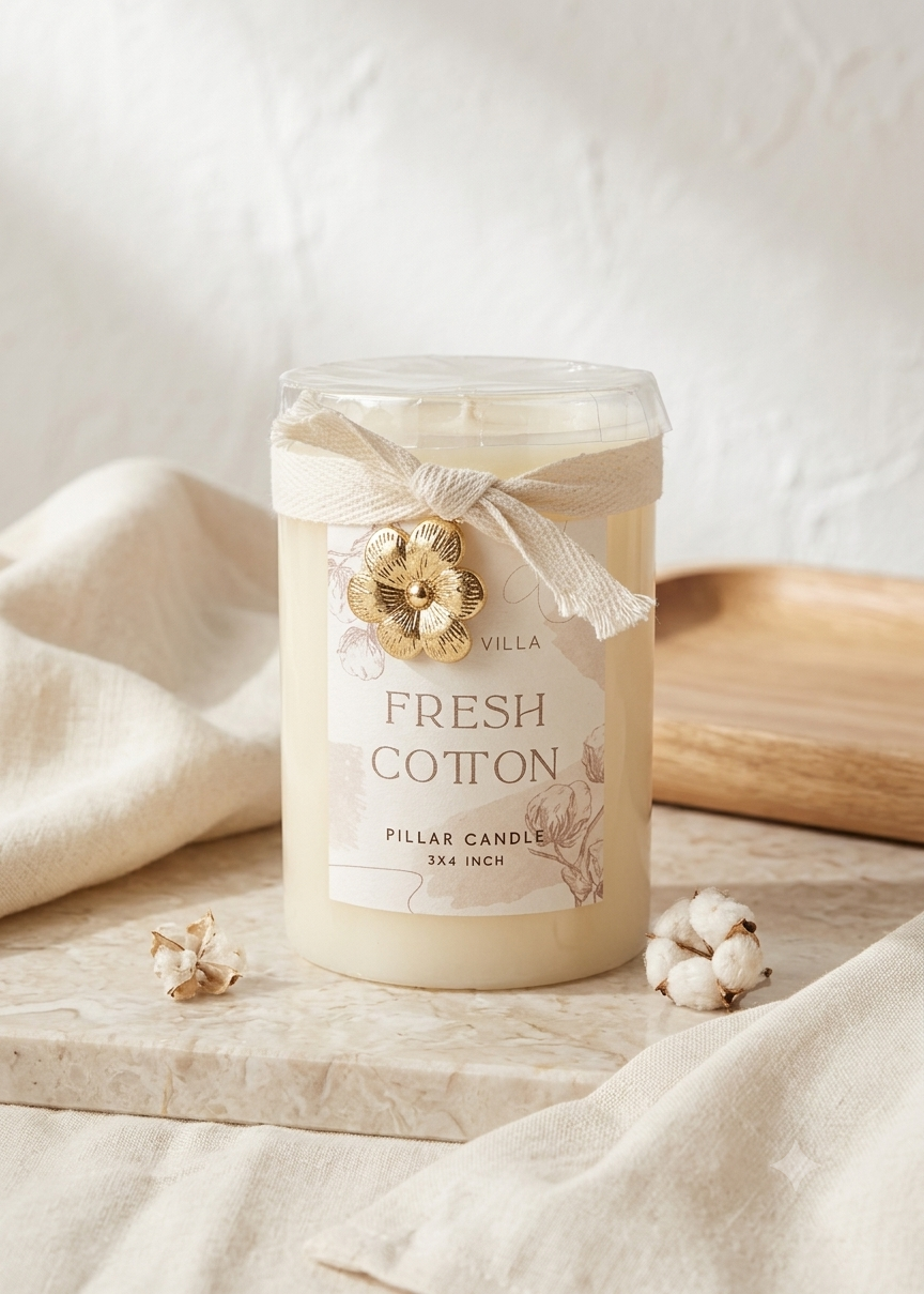 Vela Aromática en Pilar "Fresh Cotton" – Colección Aroma Villa