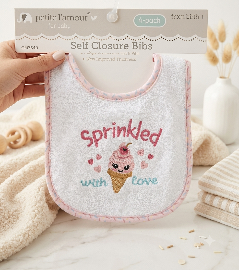 Set de Baberos Ajustables para Bebé (4 Piezas) – Colección Dulces Momentos