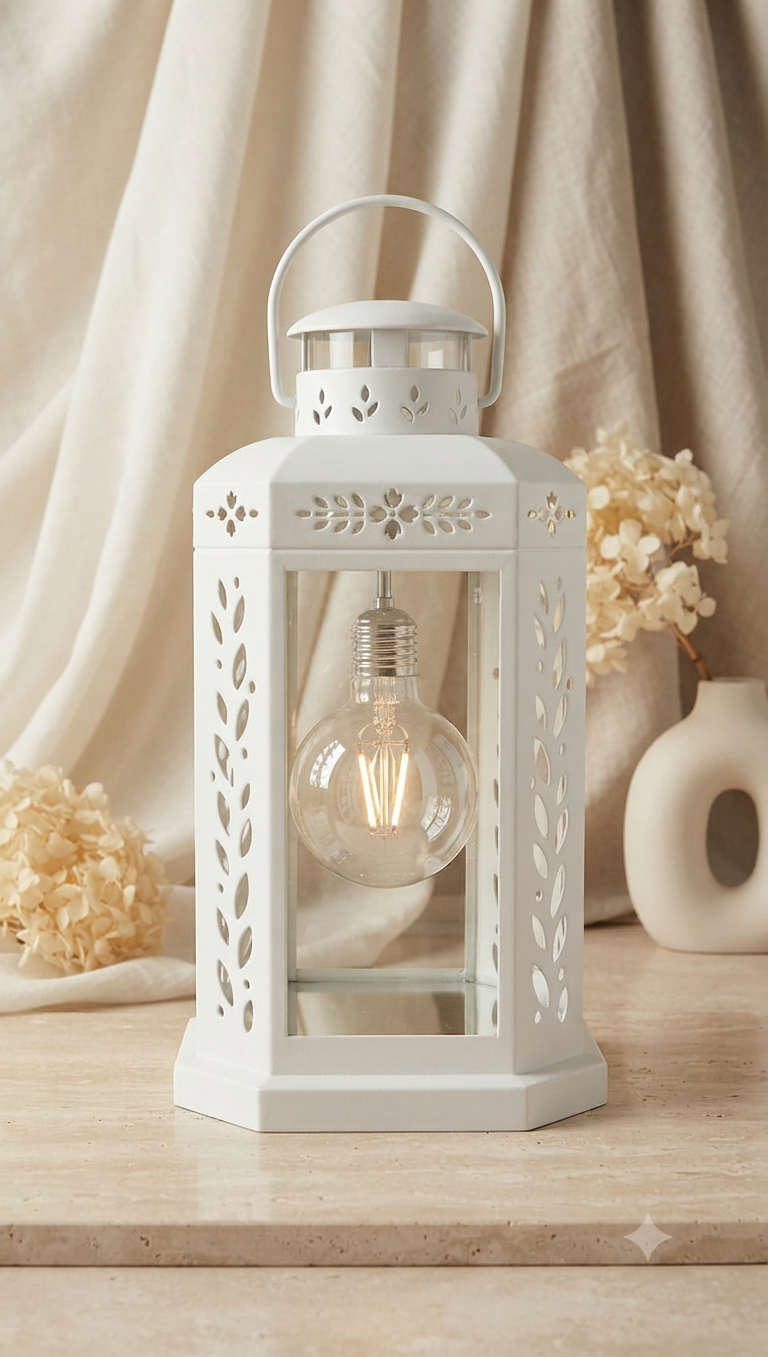 Linterna Decorativa de Metal Blanco con Bombilla LED de Filamento