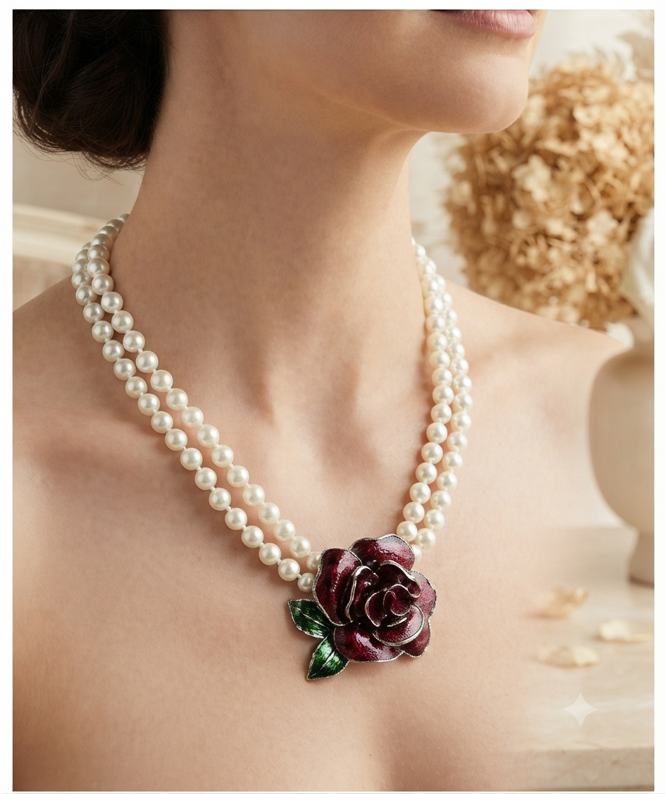 Colección Romance Floral: Juego Completo de Perlas y Rosa Magenta