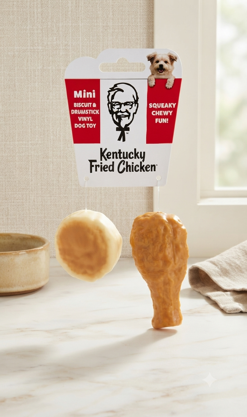 Set de Juguetes para Perro KFC: Mini Pierna de Pollo y Bisquet de Vinilo con Sonido
