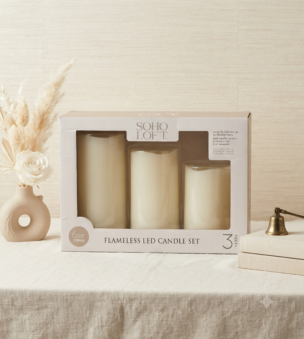 Set de 3 Velas LED Sin Llama con Temporizador - Soho Loft