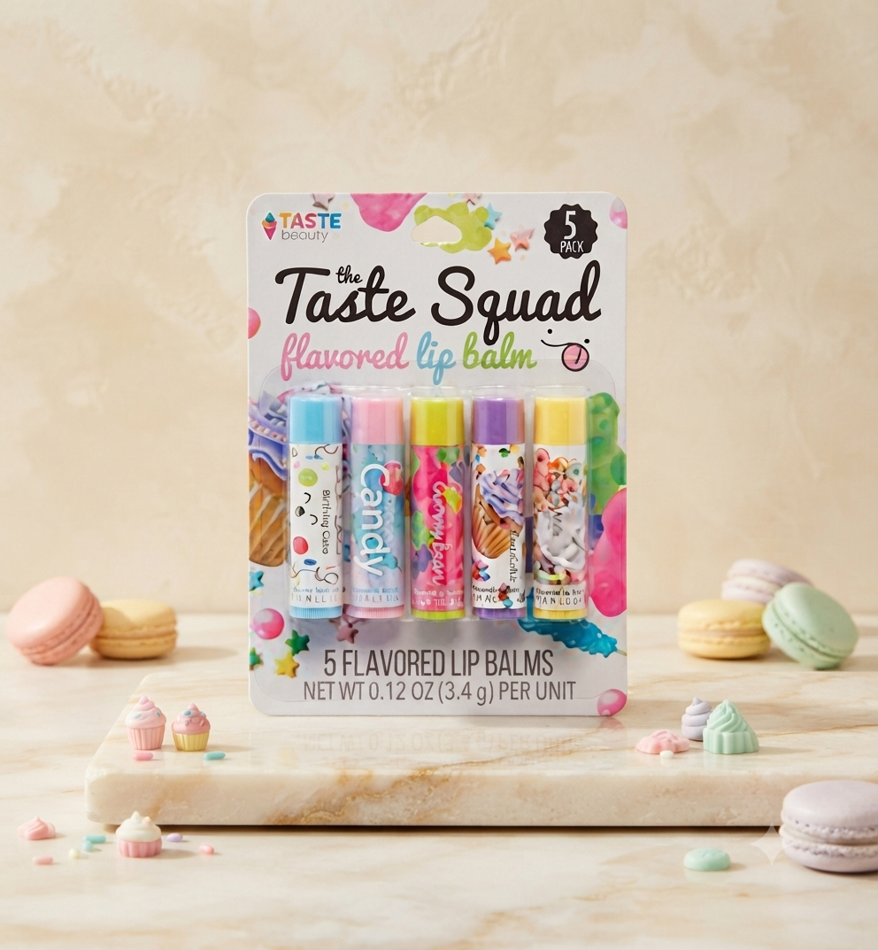 Set de Bálsamos Labiales "The Taste Squad" – Colección de 5 Sabores Dulces