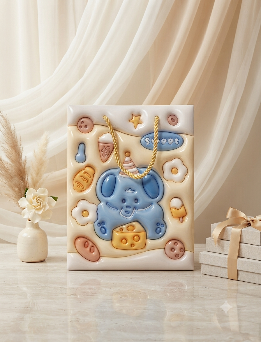 Bolsa de Regalo de Lujo con Diseño Estampado en Relieve 3D
