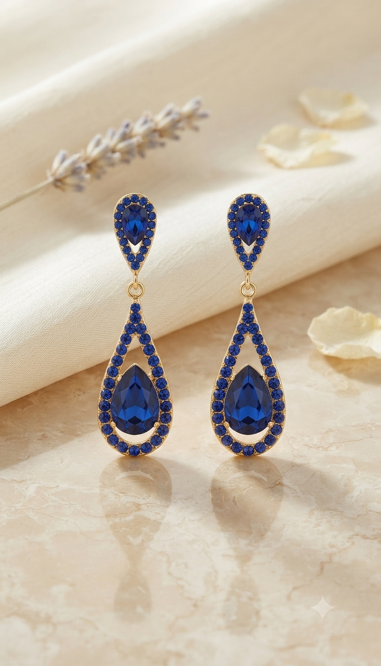 Aretes Gota Real de Cristal Zafiro