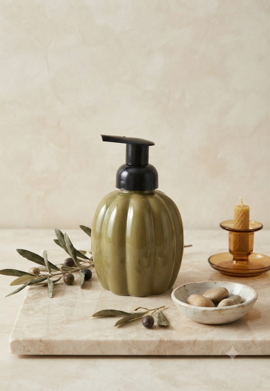 Dispensador de Jabón Líquido para Manos con Aroma a Canela – Diseño Acanalado Verde