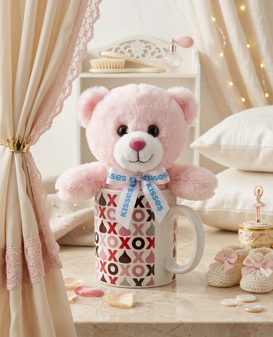 Taza de Regalo Hershey's Kisses con Peluche de Osito Rosa