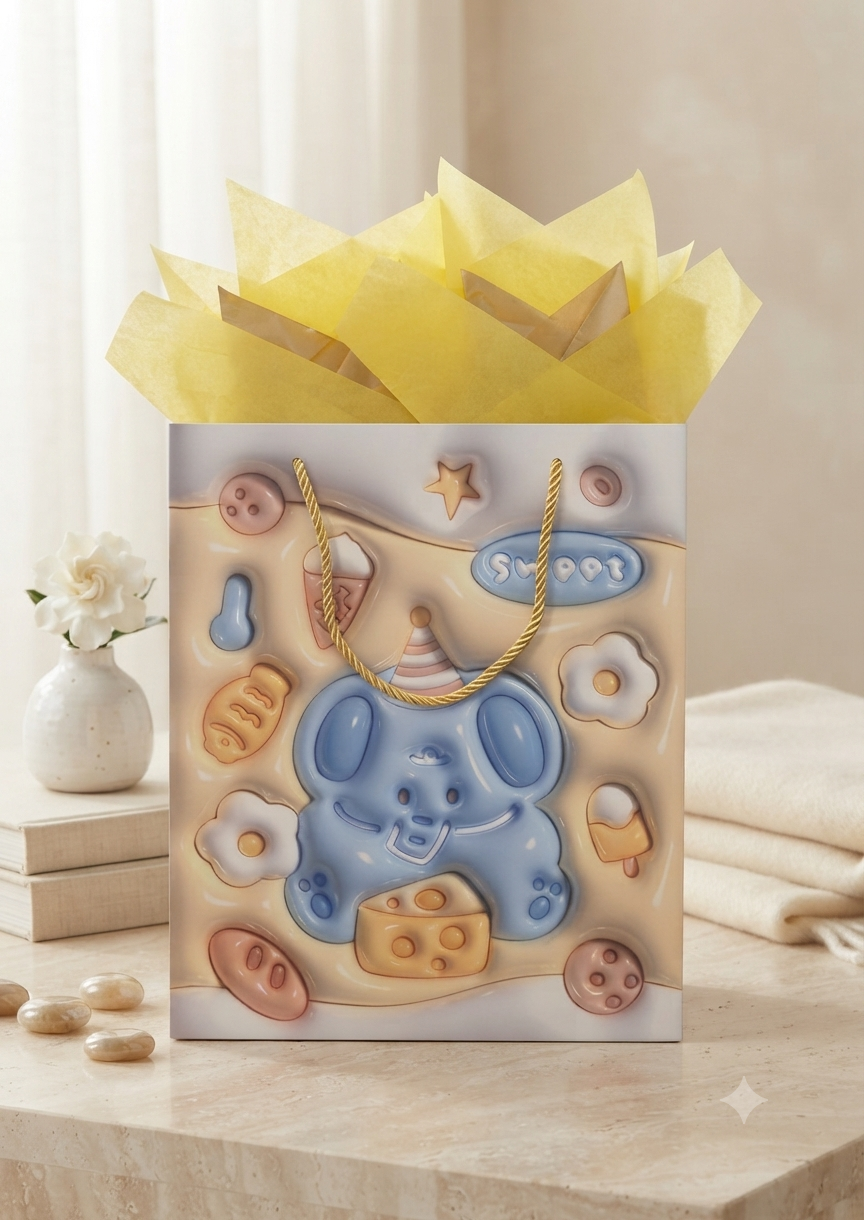 Bolsa de Regalo Decorativa con Diseño 3D Kawaii y Asas de Cordón