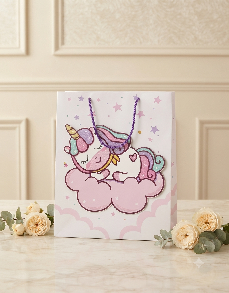 Bolsa de Regalo Grande Diseño Unicornio con Relieve 3D
