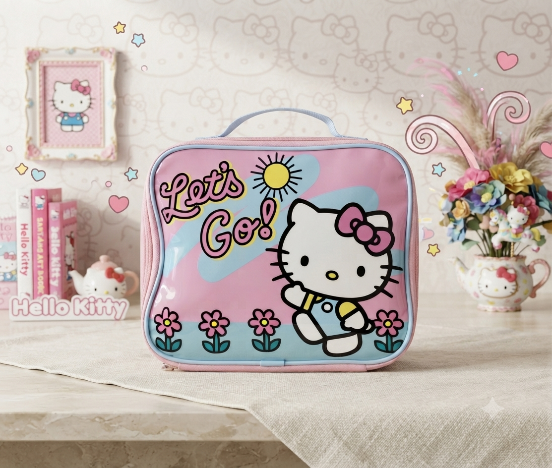 Lonchera Infantil de Hello Kitty "Let's Go! " - Estilo Retro y Colorido