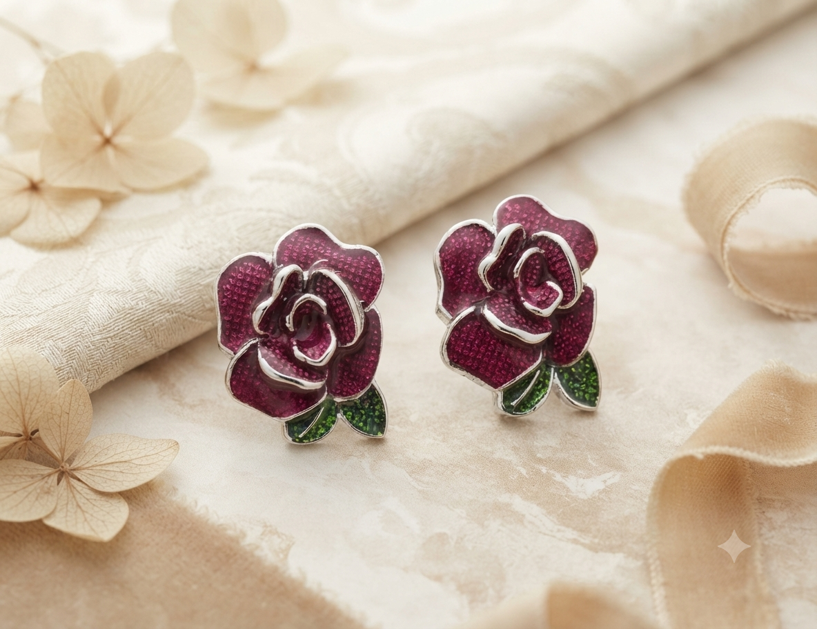 Colección Romance Floral: Juego Completo de Perlas y Rosa Magenta