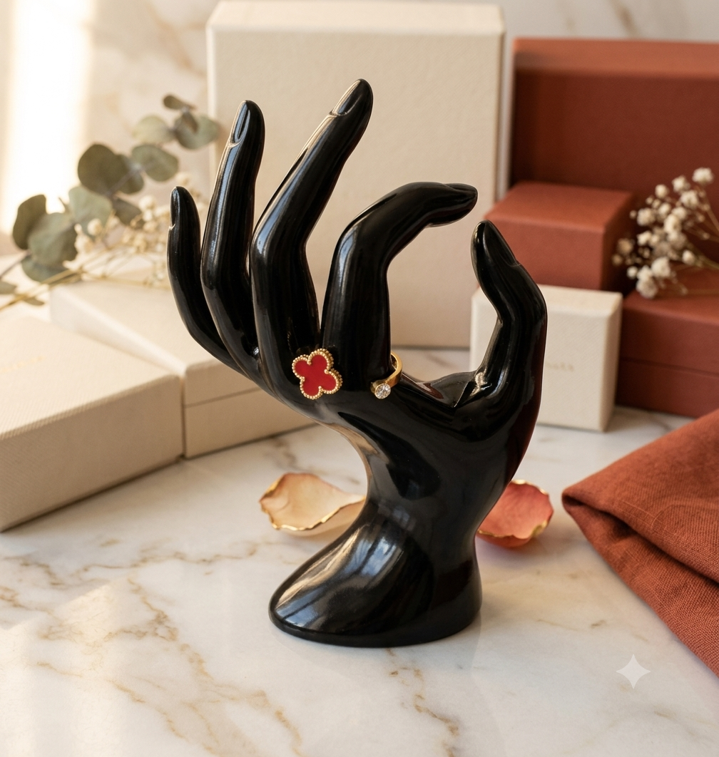 Anillo Abierto Trébol Rojo con Brillante