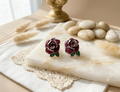 Aretes de Rosas Estilo Enamel con Metal Plateado