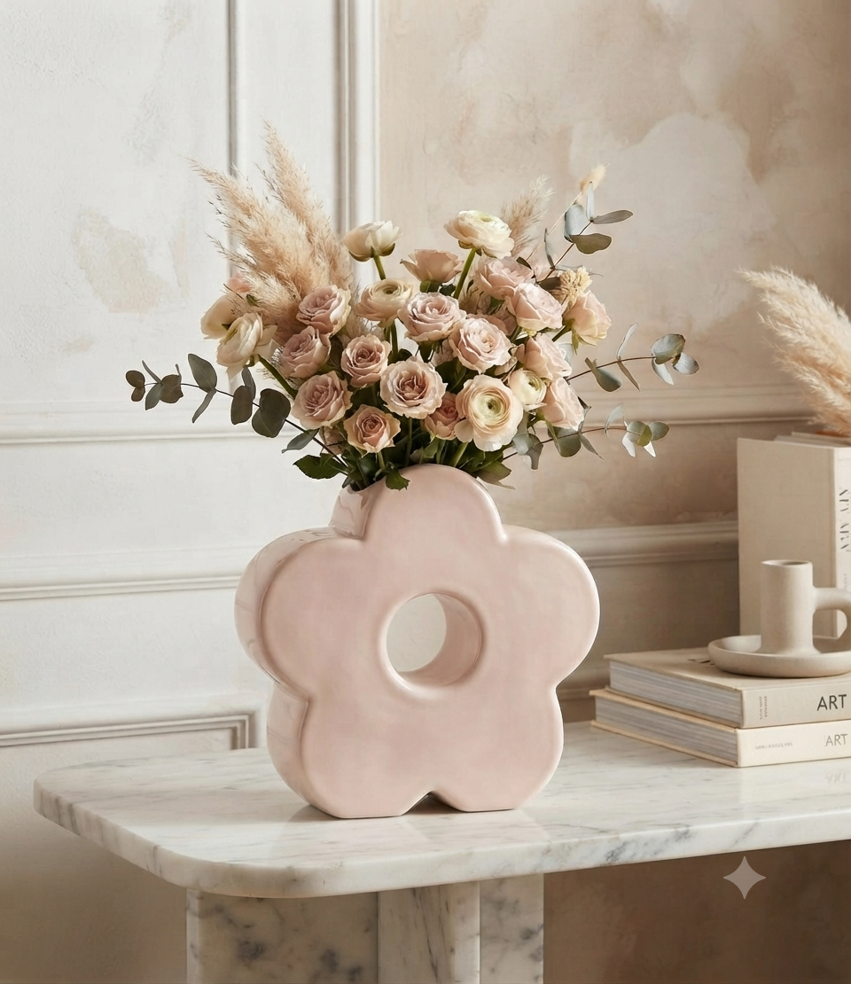 Jarrón Decorativo de Cerámica en Forma de Flor