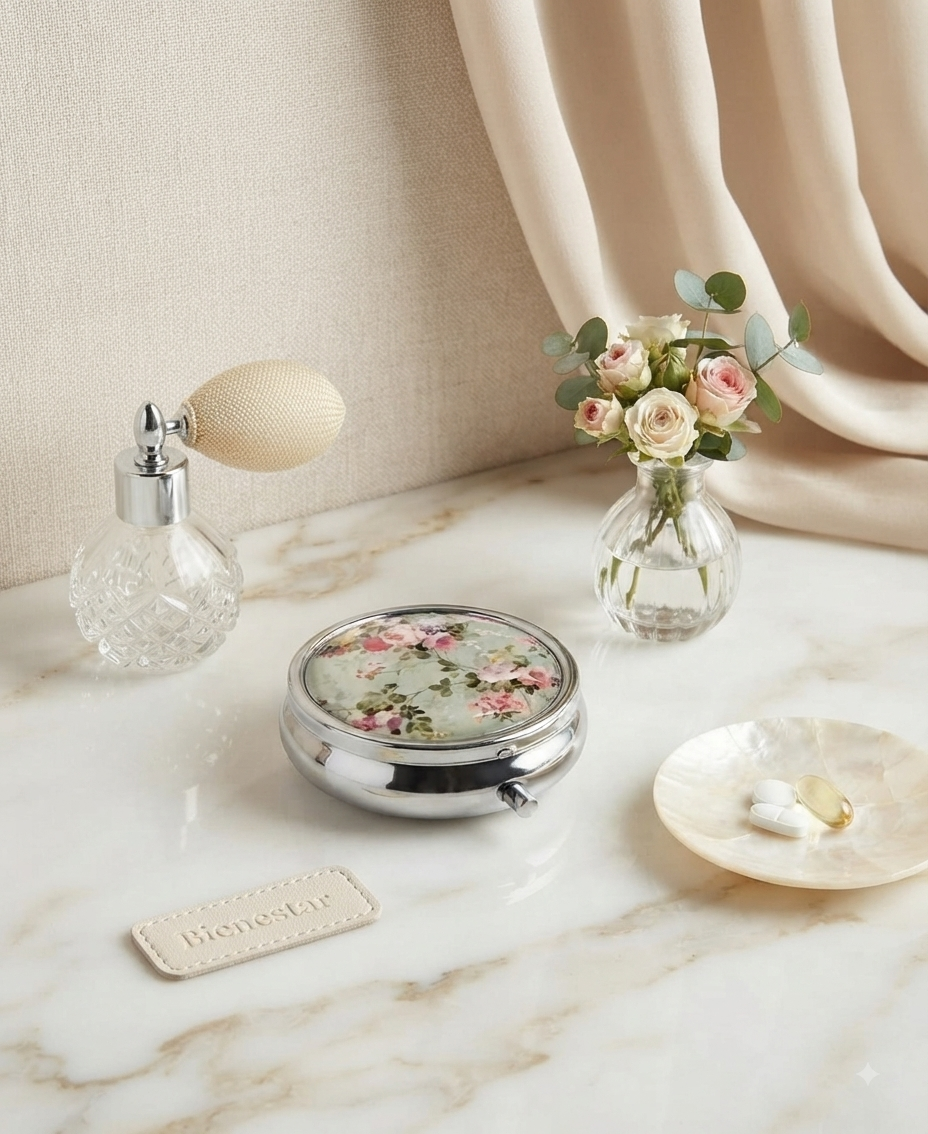 Pastillero Organizador de Bolsillo con Espejo – Diseño Elegante