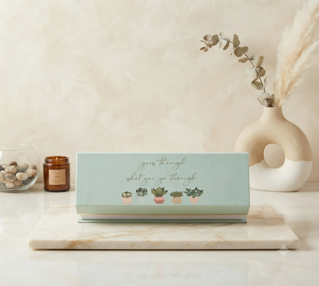 Caja de Regalo Elegante "Grow Through" - Diseño de Suculentas con Cierre Magnético