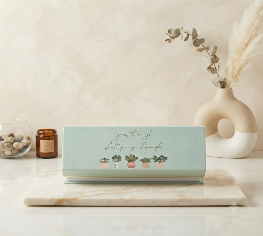 Caja de Regalo Elegante "Grow Through" - Diseño de Suculentas con Cierre Magnético