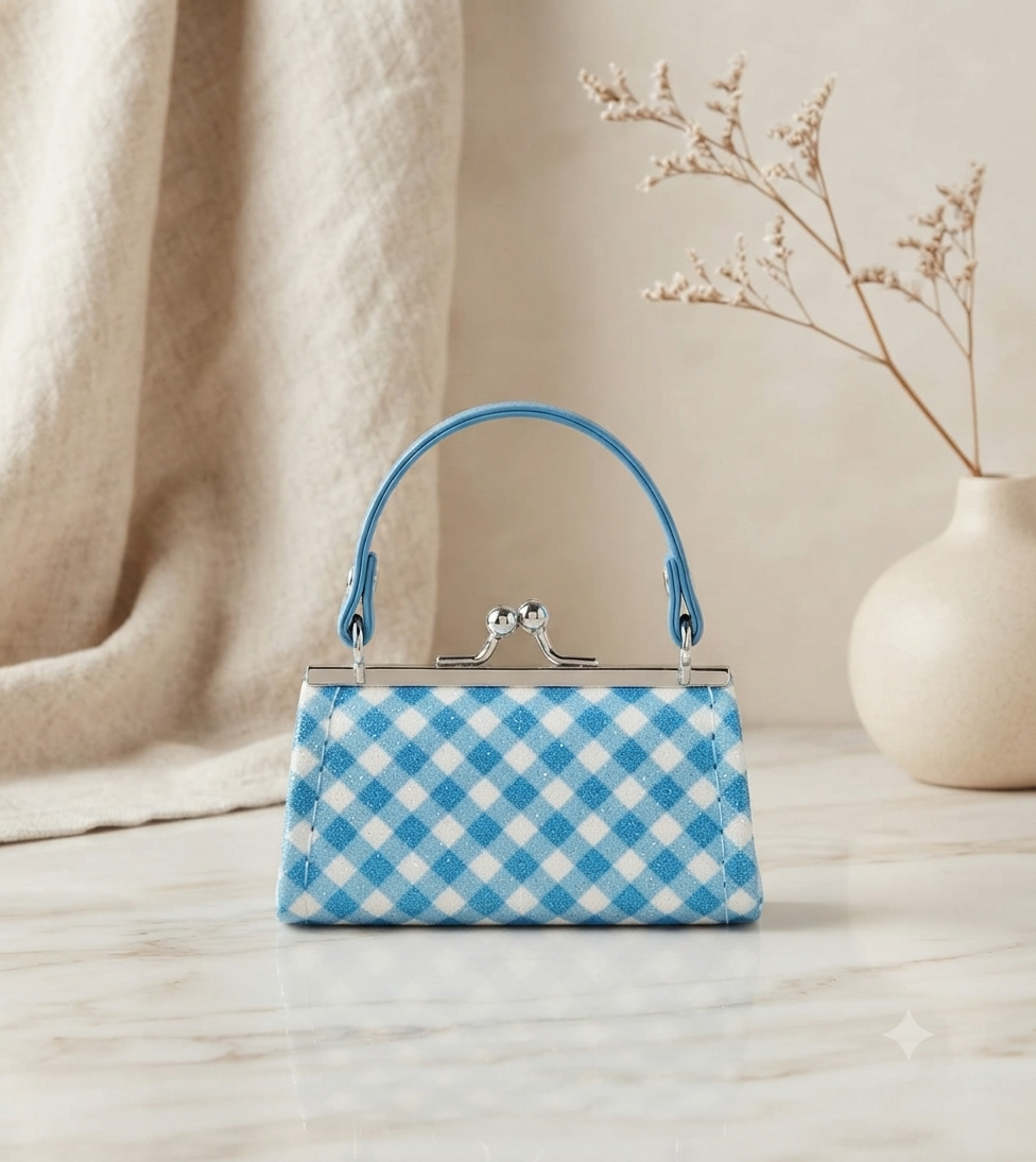 Mini Monedero de Lujo Estampado Vichy con Asa