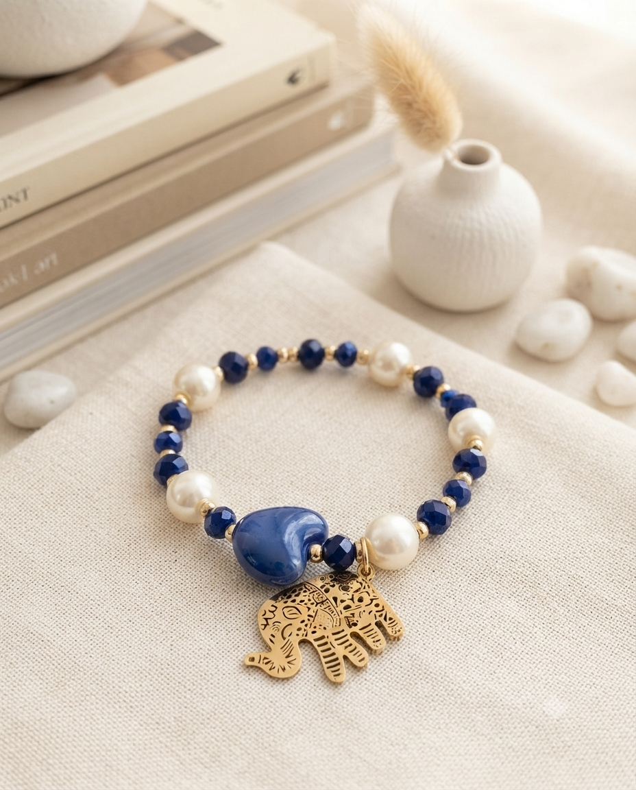 Pulsera Elástica Estilo Minimalista con Dije y Detalles Dorados