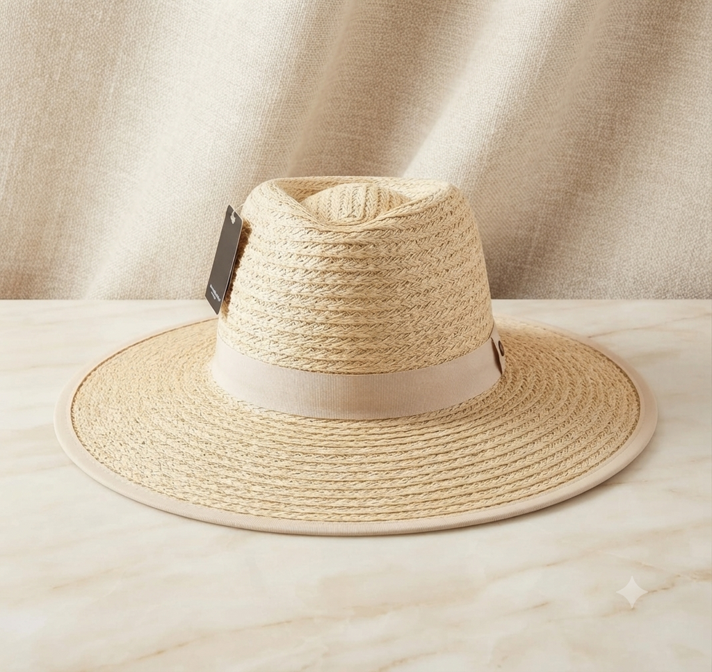 Sombrero Estilo Bali con Cinta Beige y Protección Solar UPF 50+ - Color Natural
