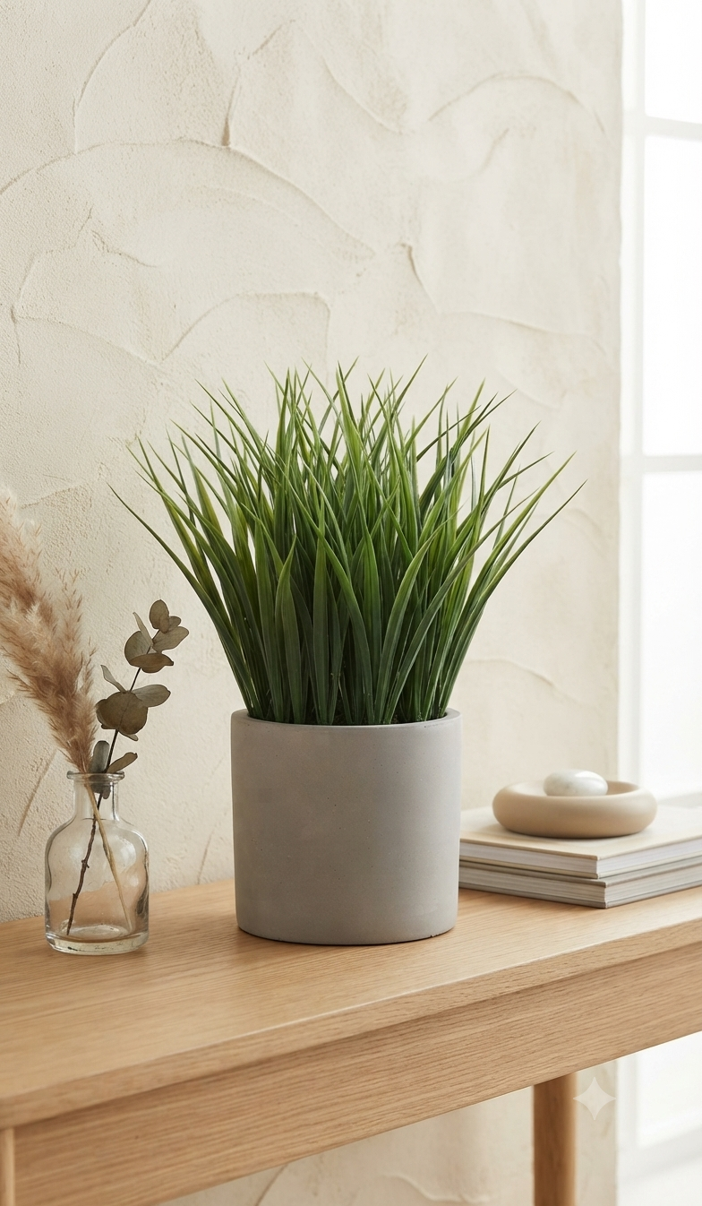 Planta Artificial Decorativa de Pasto en Maceta de Cemento - Estilo Minimalista Moderno