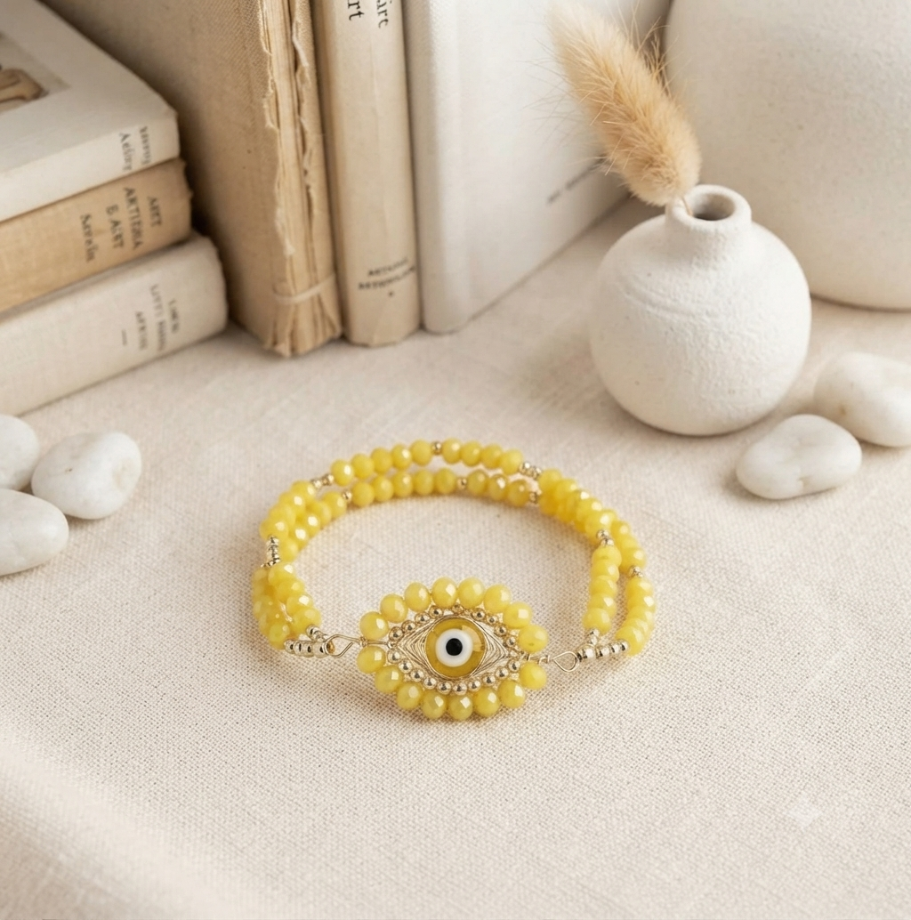 Pulsera Doble con Ojo Turco y Abalorios