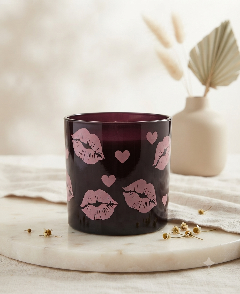 Florero Decorativo "Kiss & Hearts" - Pieza de Vidrio con Diseño Romántico