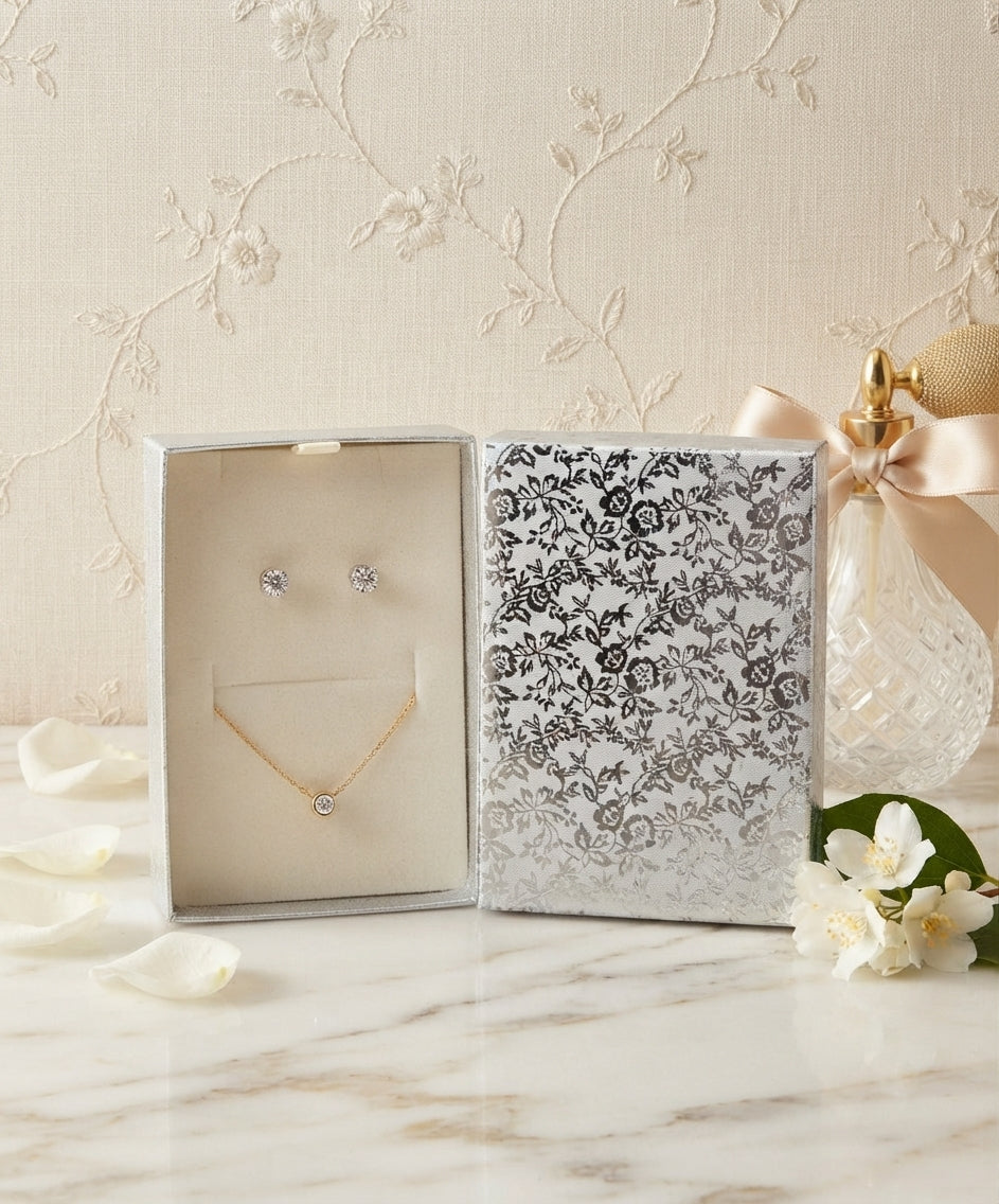 Caja de Joyería Premium con Diseño Floral – Elegancia en Dorado y Plateado
