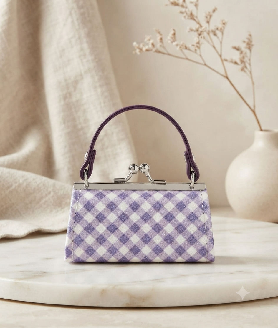 Mini Monedero de Lujo Estampado Vichy con Asa