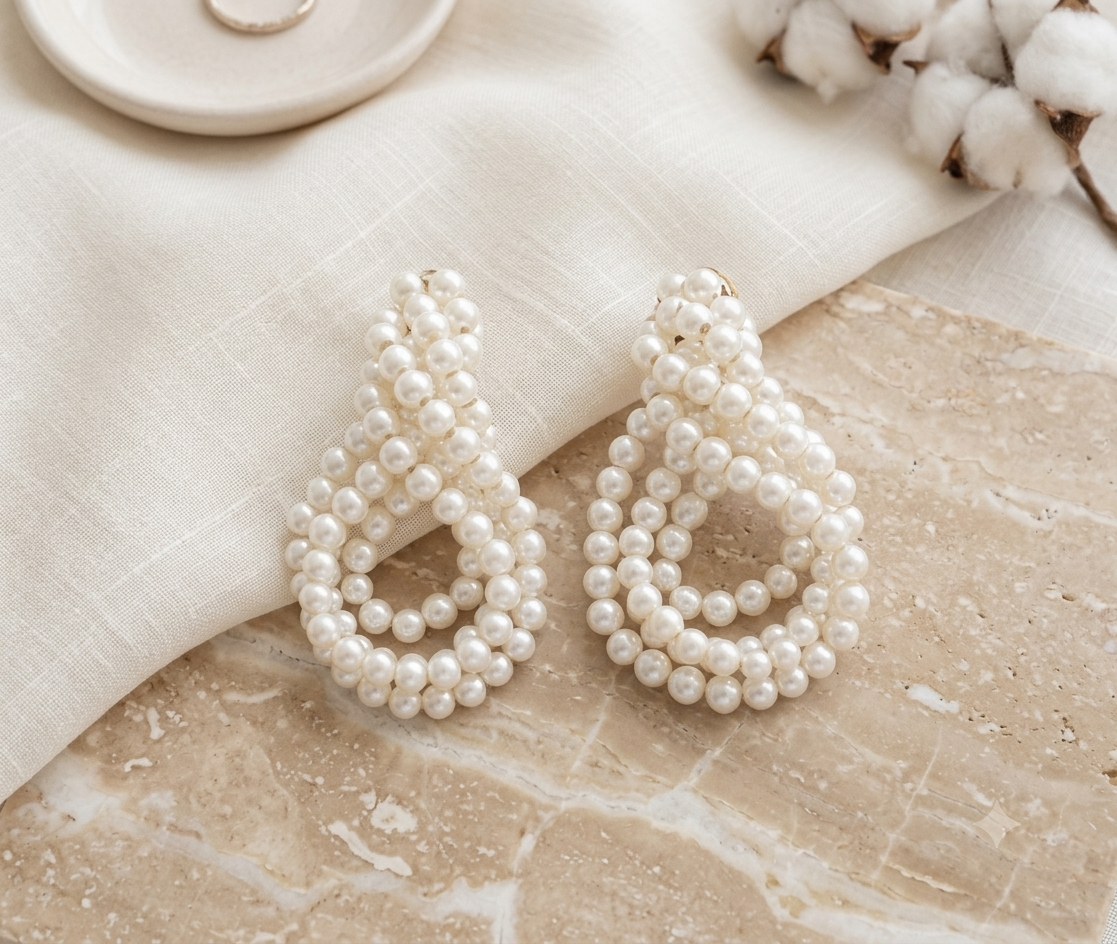 Aretes Colgantes de Perlas en Cascada