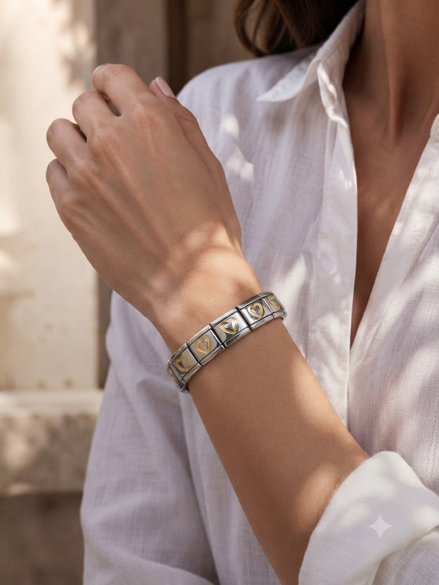 Pulsera Italiana Modular de Acero y Eslabones Intercambiables