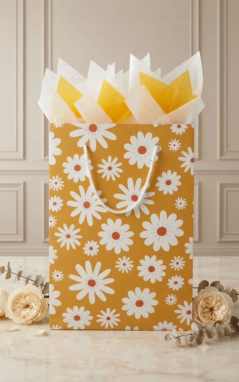 Bolsa de Regalo Vertical Granmark con Estampado de Margaritas