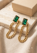 Aretes Rectangulares Verdes con Cadena Colgante