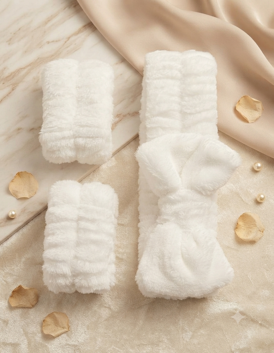 Set de Spa: Diadema y Muñequeras de Felpa Absorbente