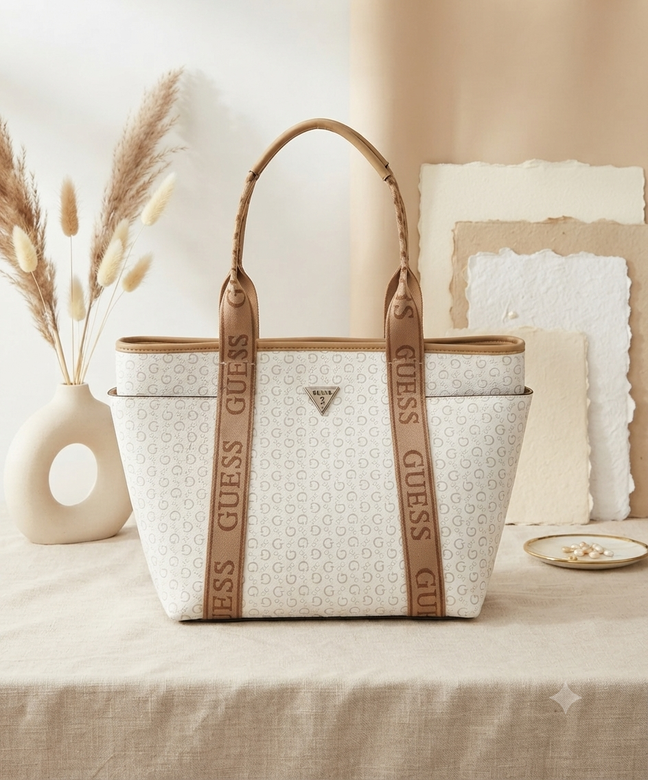 Bolso Tote Guess Estampado - Diseño Clásico con Detalles en Beige