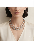 Conjunto de Collar de Eslabones y Broqueles Minimalistas