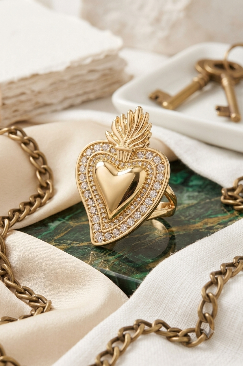 Anillo Corazón Sagrado con Brillos