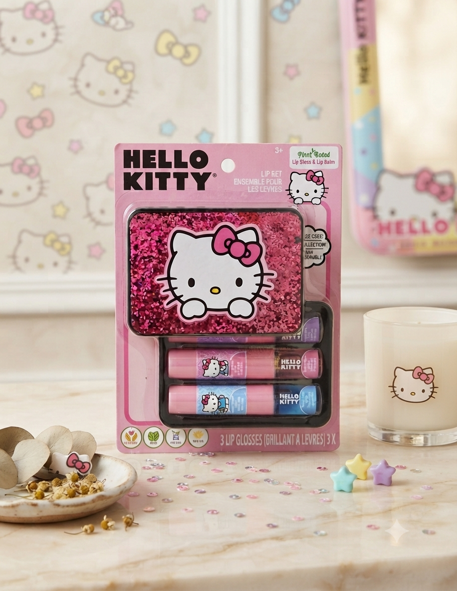 Set de Brillos Labiales y Bálsamo Hello Kitty - Edición Coleccionable con Lata Metálica