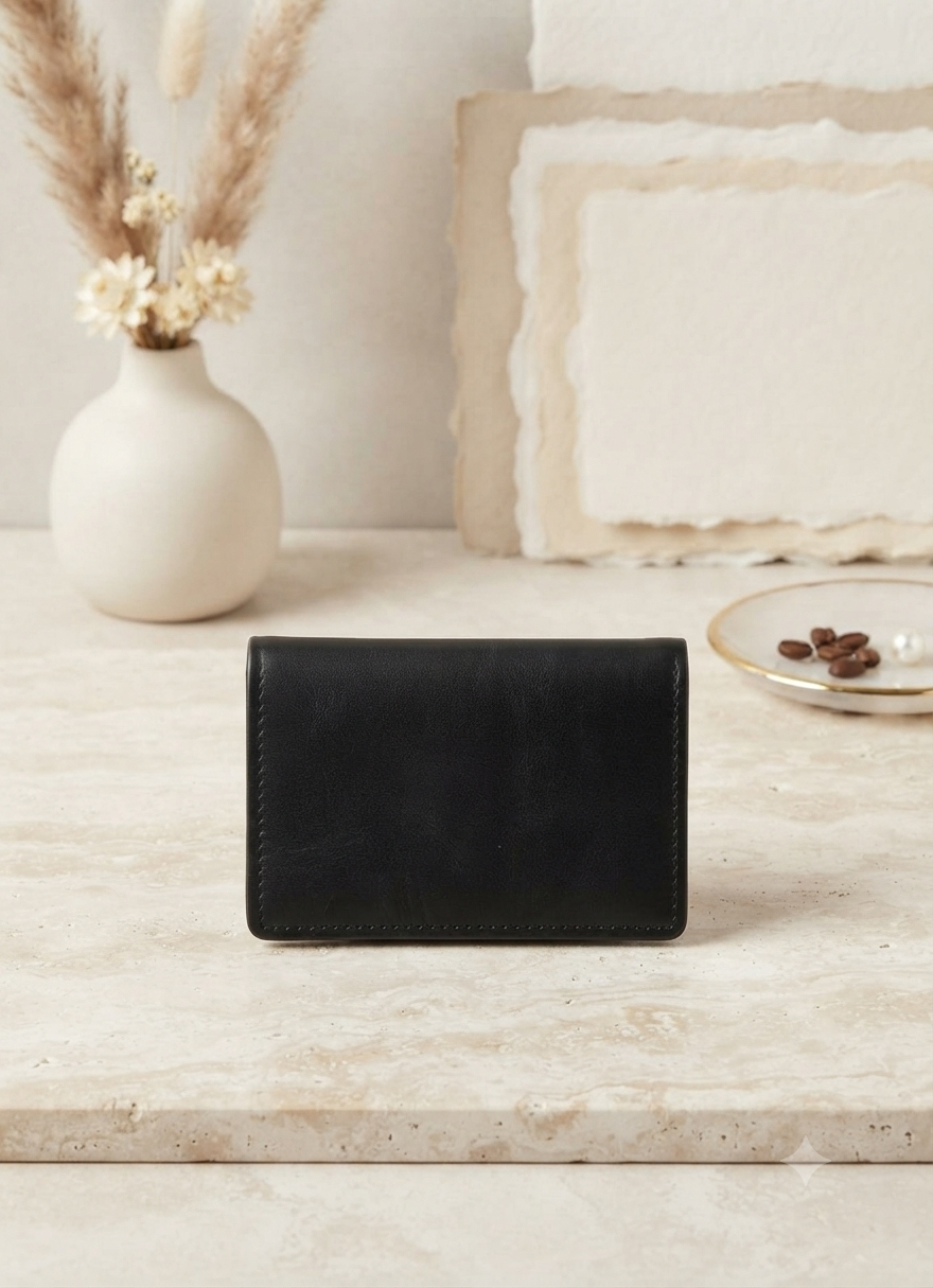 Tarjetero Minimalista de Piel en Negro Clásico