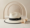 Sombrero Estilo Gabi con Borde Negro y Protección Solar UPF 50+ - Color Ivory