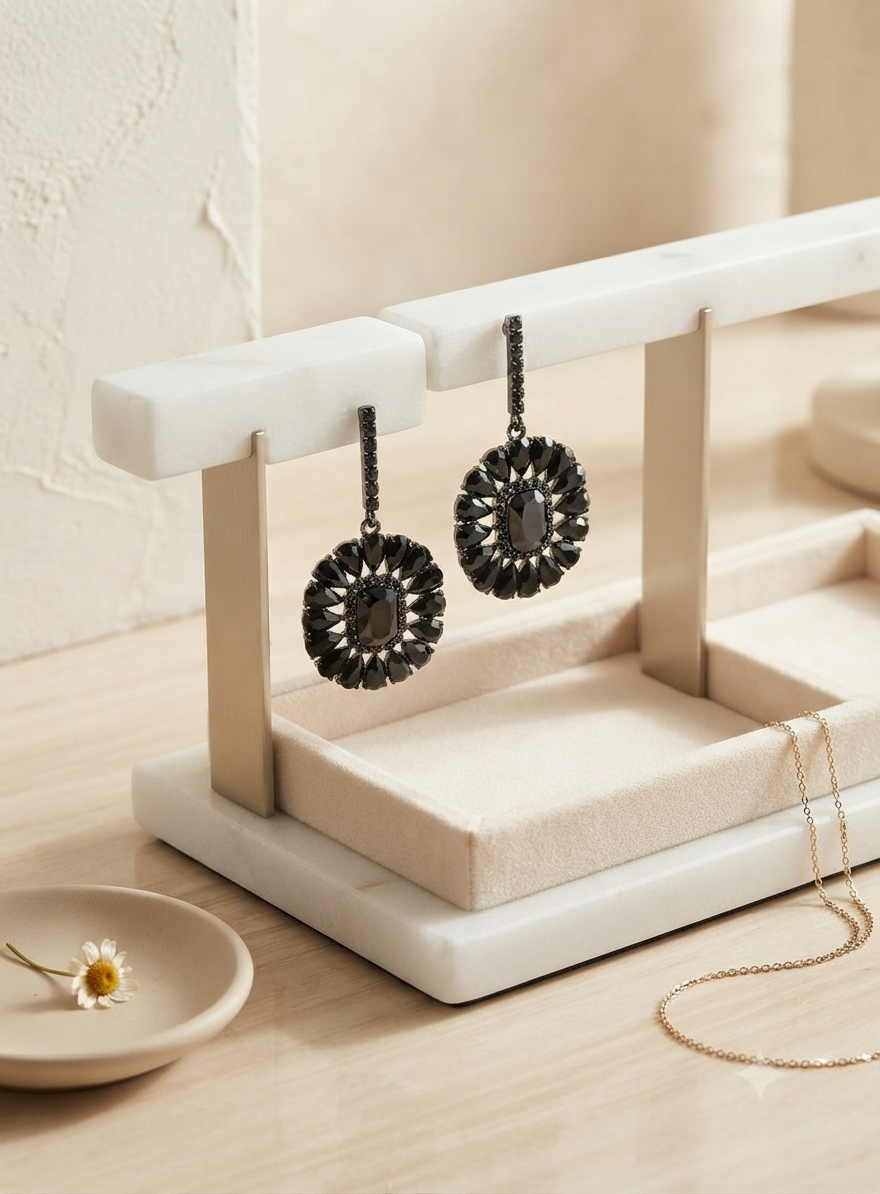 Pendientes "Midnight Glam" - Diseño Floral con Cristales