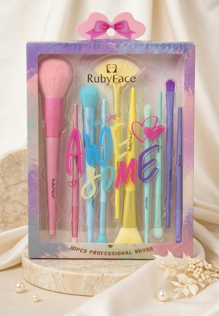 Set de Brochas Profesionales Ruby Face "You Are Awesome" – Kit de 10 Piezas